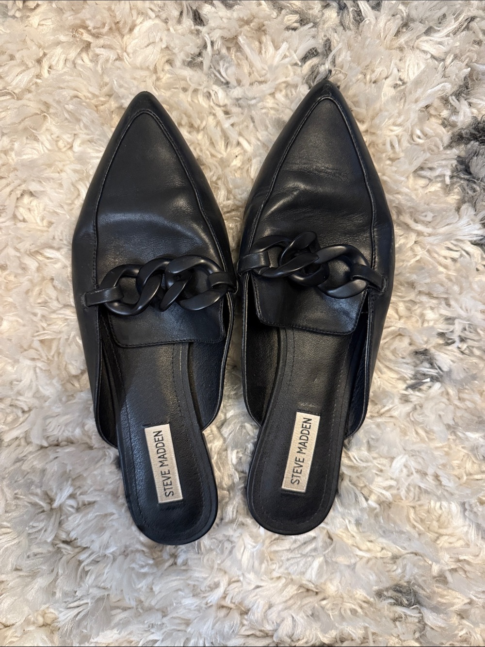 Steve Madden Black Pointed Chain-Trim Mules size 11 GREAT CONDITION